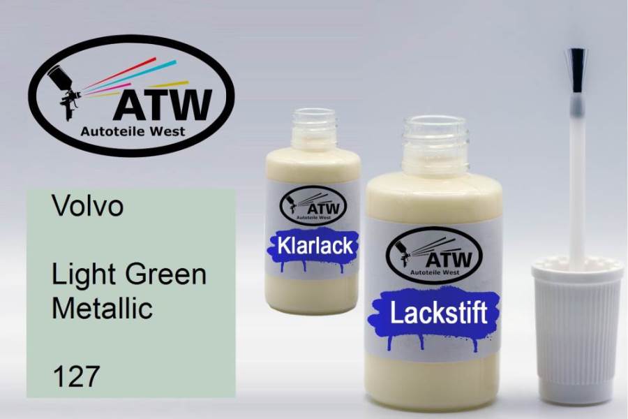 Volvo, Light Green Metallic, 127: 20ml Lackstift + 20ml Klarlack - Set, von ATW Autoteile West.